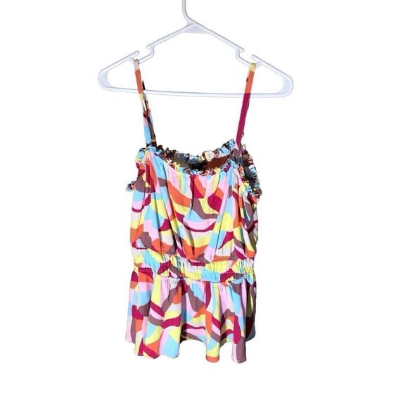 Torrid Size 2 = 2XL tank cami pink red geometric shirt ruffle summer - Picture 1 of 3